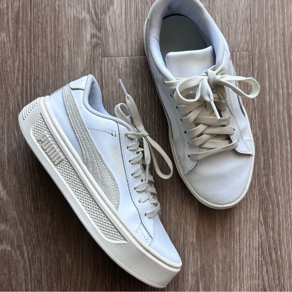 SOLD Puma White Leather SoftFoam Platform Sneakers